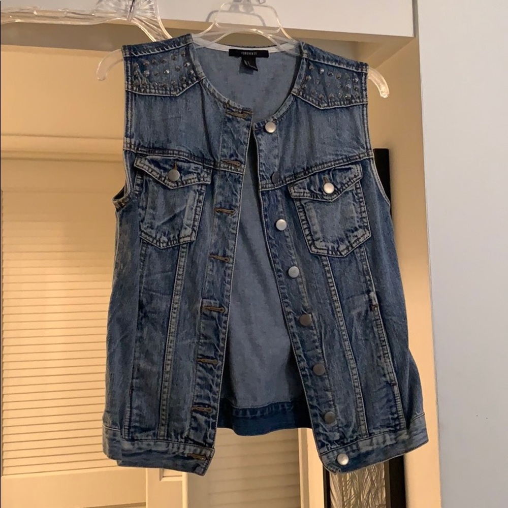 Forever 21 denim vest with studded shoulders